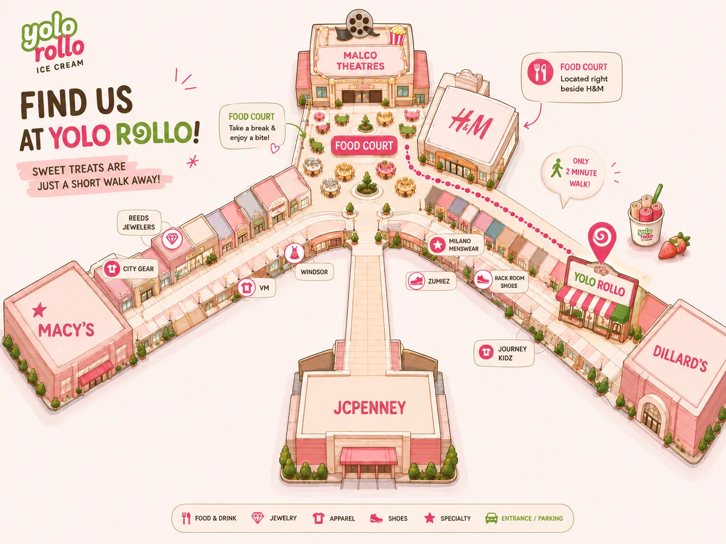 Wolfchase Galleria mall map with YOLO ROLLO location marked